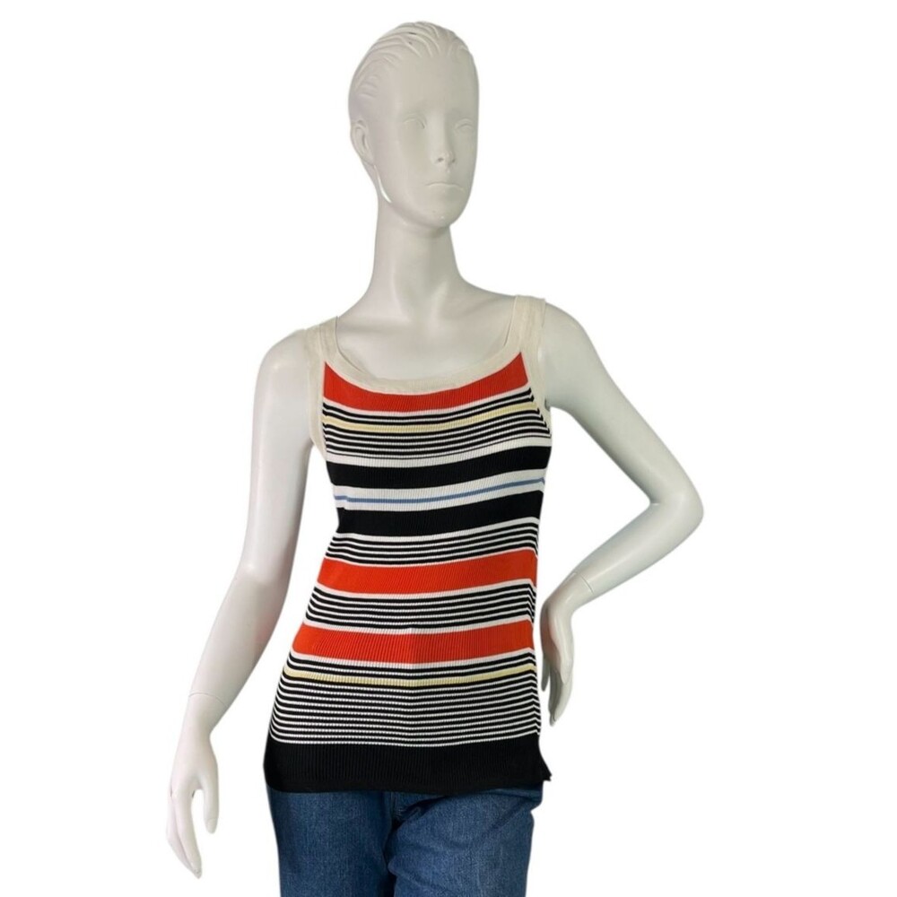 Max Mara CENTO Striped Ribbed Cotton Tank Top Orange, Black $450 Size Small